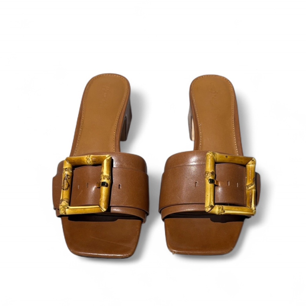 J. McLaughlin Bamboo Buckle Leather Slide Sandals with Block Heel - Picture 5 of 14